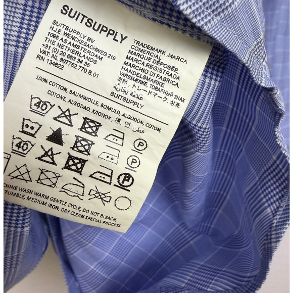 Suitsupply Extra Slim Dress Shirt Mens Size 41 16 Blue Check Egyptian Cotton - Picture 11 of 12
